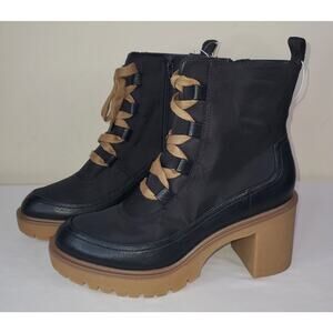 Universal Thread Glenda Black Tan Chunky Combat Lug Block Heel Boots Sz 9.5 Zip